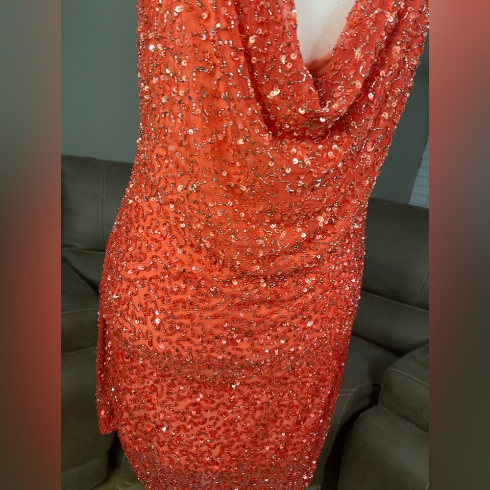 NWT Retrofete Mich Sequin Mini Dress Peach Coral Ombrè Sz L Sexy Cocktail Party - Picture 12 of 16